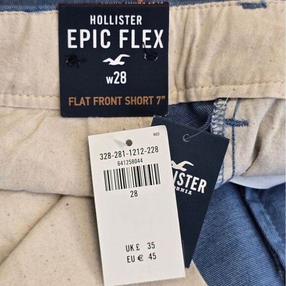 NWT Hollister Men's 28 Blue Pink Epic Flex Flamingo Flat Front Shorts 7" - Picture 15 of 15